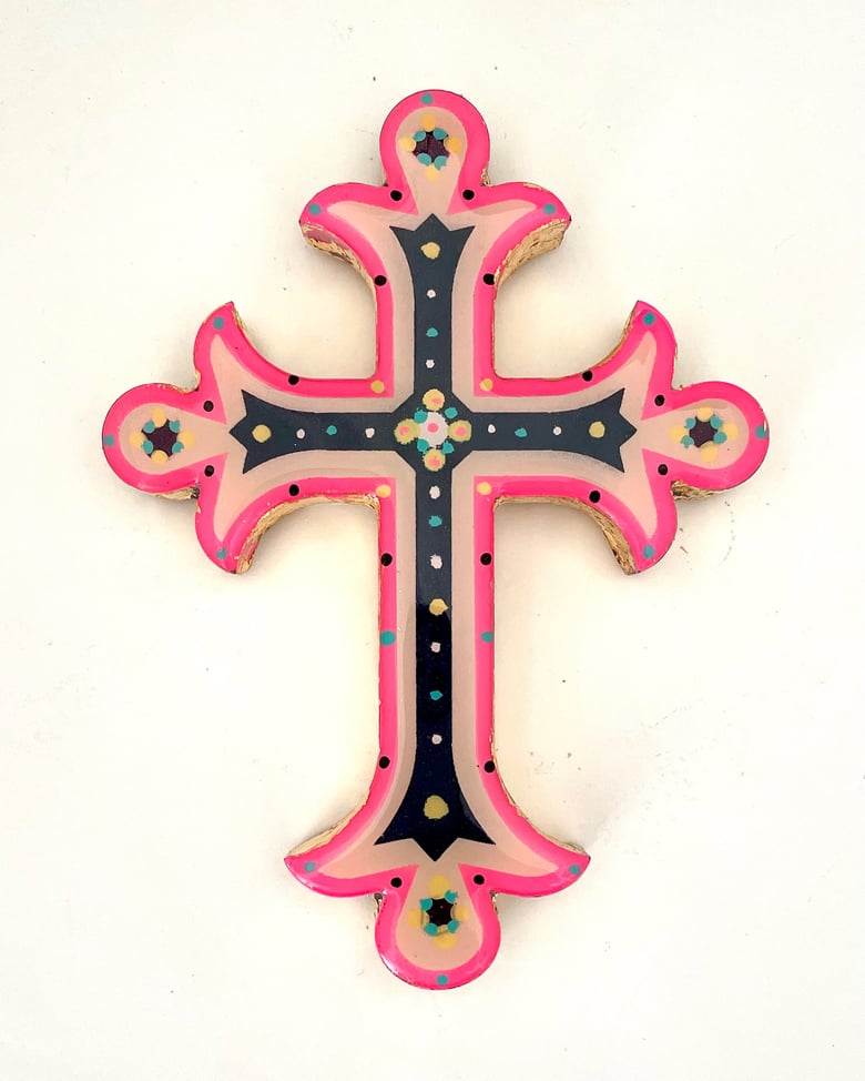 Image of Floral Cross Small Black/White/Fluoro Pink 