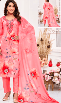 Image 1 of KSV810142-3Pcs Soft Maslin Flower Print Kurtha Set