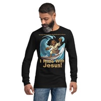 Image 4 of I Ride With Jesus Surfing Dark Unisex Long Sleeve Tee