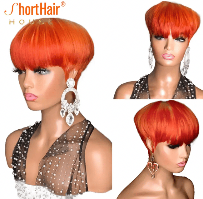 Ombre Orange Color Pixie 100%Human Wig 