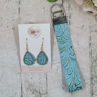 Image 4 of Blue and Gold Teardrop Earrings