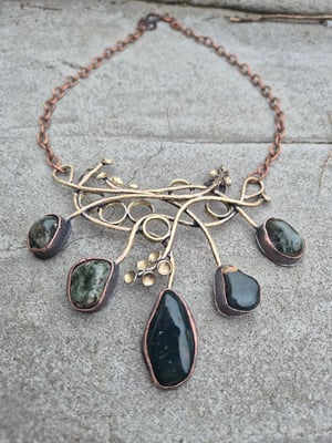 Dark green jasper and bullet cussings necklace 