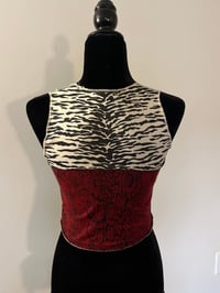 Image 2 of Sleeveless Duo Pattern Crop Top