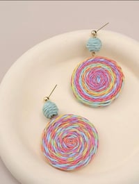 Image 2 of Round Straw Dangle Earrings 