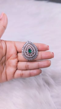 Image 7 of ADR4502_Silver Plating with Green and White Stone American Diamond Adjustable Ring