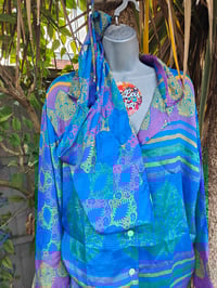 Image 2 of S/ M Sari PJs and matching dust bag with tassels blue lemon purple