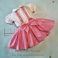 Image 1 of girls pink stripe smocked skirt set 