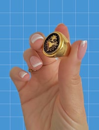 Image 1 of GOLD SACRED HEART OVAL SIGNET RING 