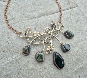 Dark green jasper and bullet cussings necklace 