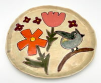 Image 1 of Flowers w Tufted Titmouse Bird Plate 
