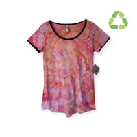 Image 1 of ♻️ UPCYCLED XXS Lularoe Ringer Tee in Peachy Spiral Ice Dye