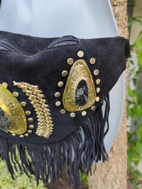 Image 6 of Dolly Bum bag suede fringe tassels BLACK and Moroccan Stone