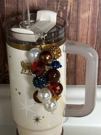 Image 1 of Starlight Shimmer Gold, Navy, and Cream Tumbler Straw Bauble 
