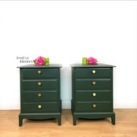 Image 1 of Stag Bedside Cabinets - Stag Bedside Tables - Chest of Drawers painted in dark green