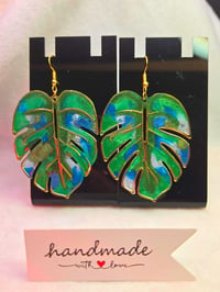 Image 5 of Handcrafted Resin Large Monstera Leaf Earrings 