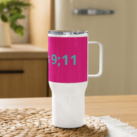 Image 5 of Travel mug with a handle (Psalms 9;11 Teal with Hot Pink)