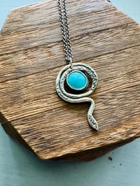 Image 16 of Kingman turquoise serpent talisman necklace