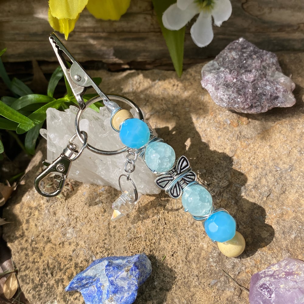 Image of blue monarch clip keychain