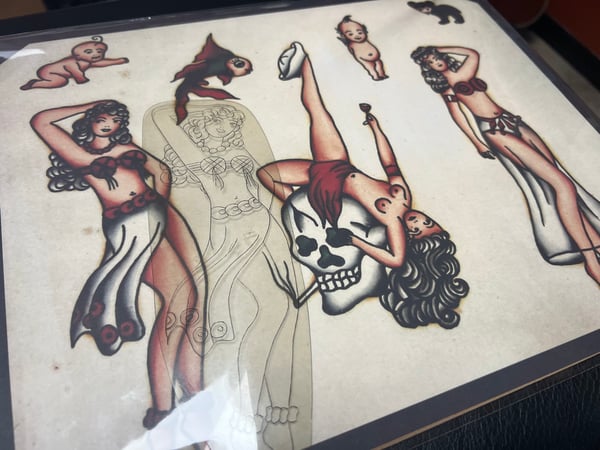 Image of Original 1950’s “Painless Nell” Bowen “Dancer Pinup” Acetate Stencil with 11x14 print.