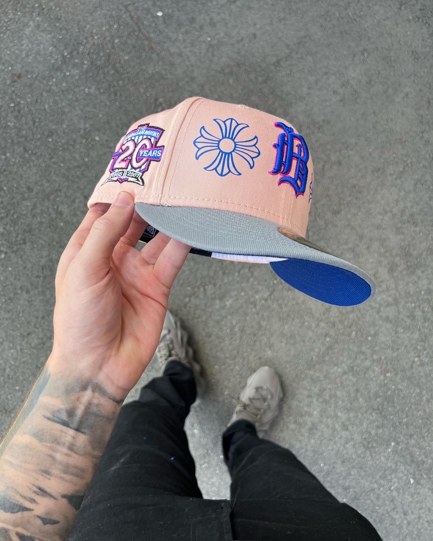 Image of ROYAL BLUE BRIM MULTI COLOR PINK BIRMINGHAM BARONS CUSTOM  FITTED 