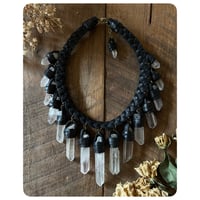 Image 3 of The Empress Necklace - Clear Quartz Crystals and Black Leather