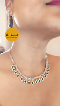 Image 3 of Julie Gold Green-Stunning American Diamond Necklace Set with Earrings 