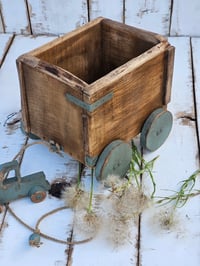 Image 2 of Wooden rustic  cart trolley brown natural +green