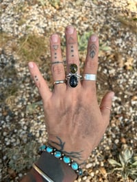 Image 3 of Dark moon turquoise/snowflake obsidian ring 