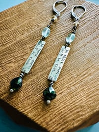 Image 3 of Shakespeare quote charm earrings with topaz and tourmaline