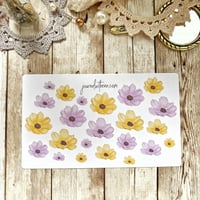 Image 3 of Lilac/Mustard Flower Sticker Sheet | Transparent & White Vinyl Sticker Paper