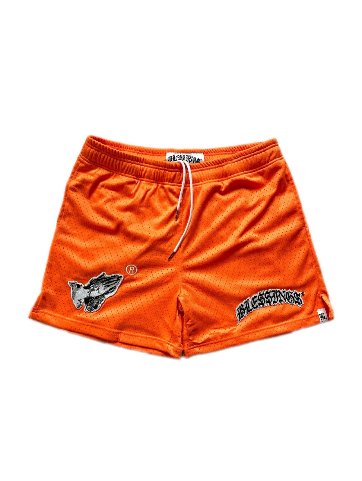 Image of BLE$$ING$®️ 500GSM ORANGE MESH SHORTS 