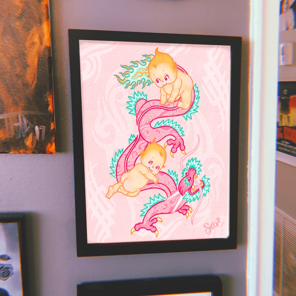 Image of Kewpies Riding Tribal Dragon — 11x14