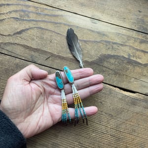 Image of Turquoise Earrings, post style with 4 strand fringe