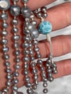 Pearl Mala Style Necklace with Larimar Focal Bead 