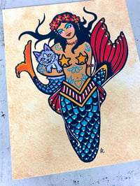 Image 1 of Traditional Tattoo Mermaid and Mercat Art Print