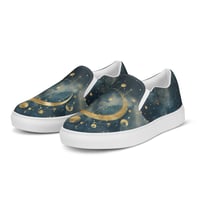 Image 4 of Blue and Gold Celestial Moons Design Men’s Slip-On Canvas Shoes