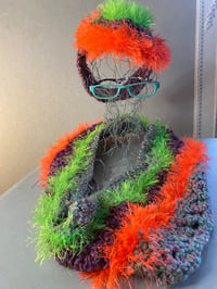 Image 2 of Fuzzy Crochet Neon Infinity Scarf