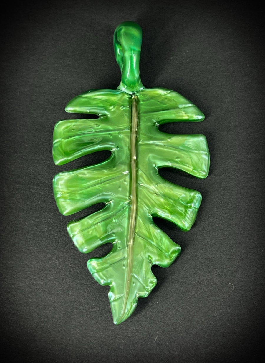 Image of Metallic Green Monstera Leaf Pendant