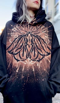 Image 1 of “Sacred Moth” Hoodie - Handpainted bleach art on unisex pullover hoodie - size XL 