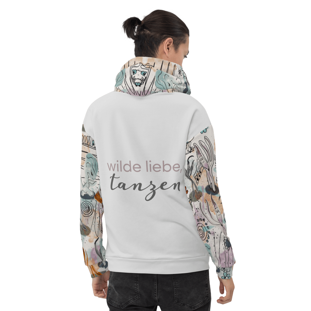 Image of Wilde Liebe Tanzen Jo Lenz Art Unisex backprint Statement Hoodie grey