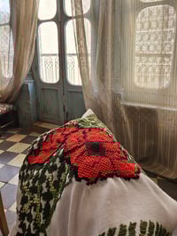 Image 4 of Olive Nabulsi Keffiyeh - hand stitched embroidery