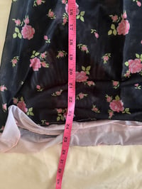 Image 5 of Vintage Y2K black floral mini dress with baby pink ruffle and under bust detail 