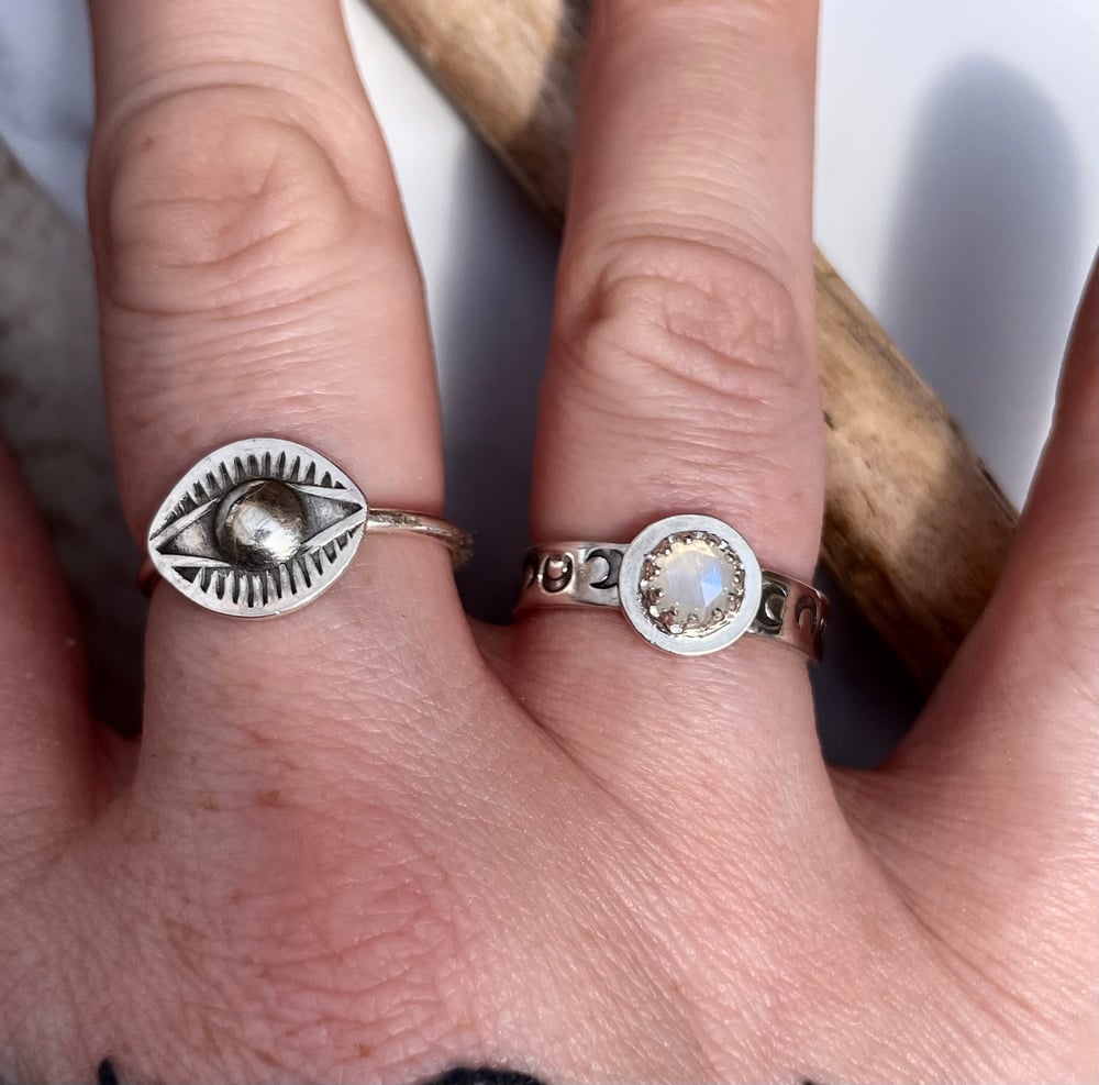 Handmade Sterling Silver Moonstone Moon Ring