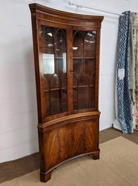 Image 1 of mahogany glass cabinet curved corner unpainted 