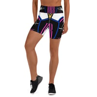 Image 1 of BOSSFITTED White Neon Pink and Blue Yoga Shorts