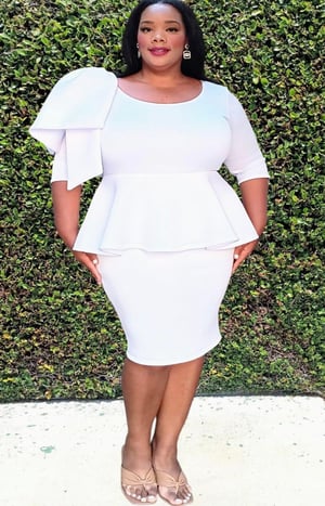 Image of Plus Size Bow Shoulder Midi Dress