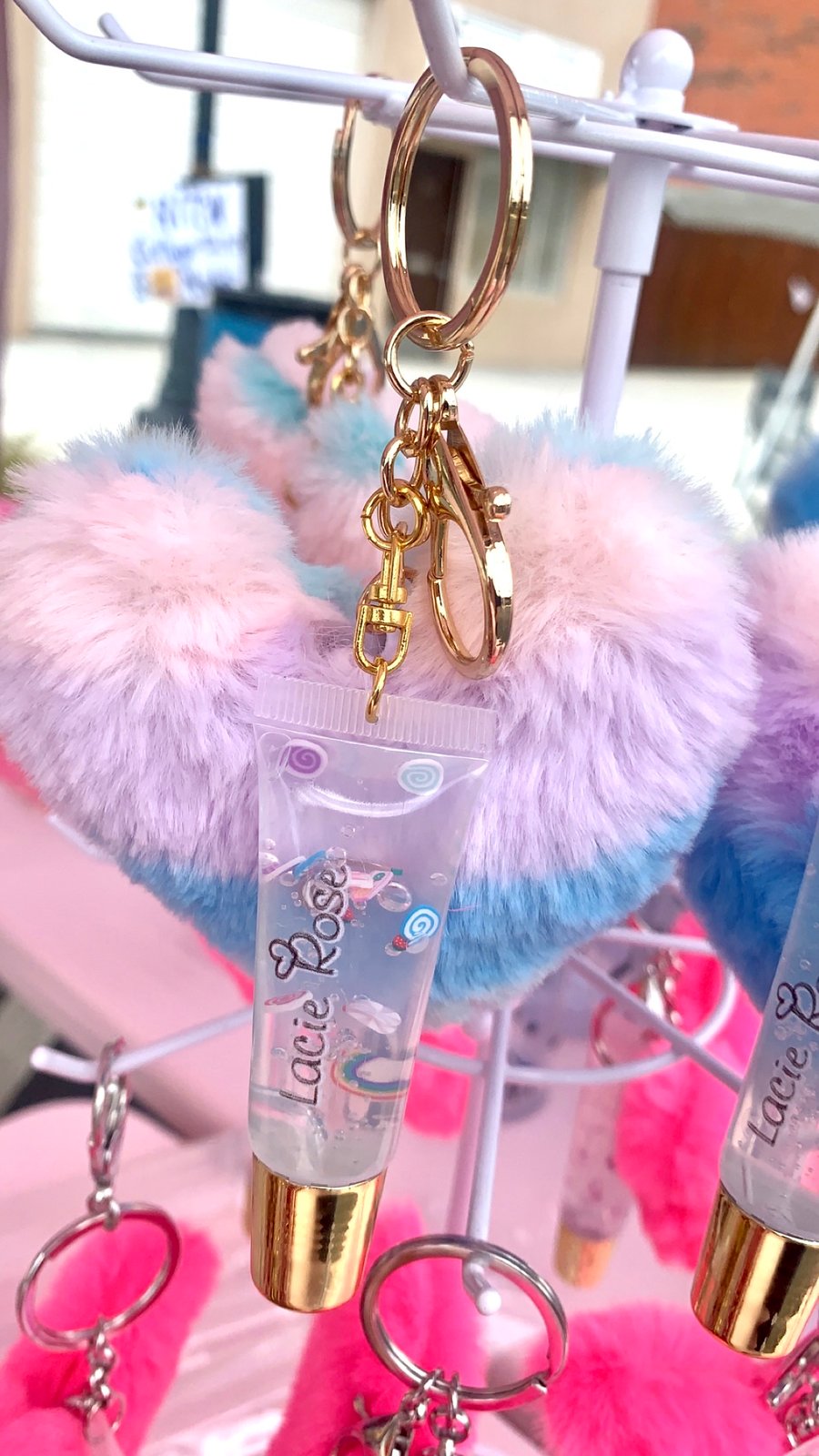 Rose gold clearance pom pom keychain