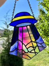 Image 2 of Stained Glass UFO Suncatcher – Dichroic Beam Handmade Hanging Window Art