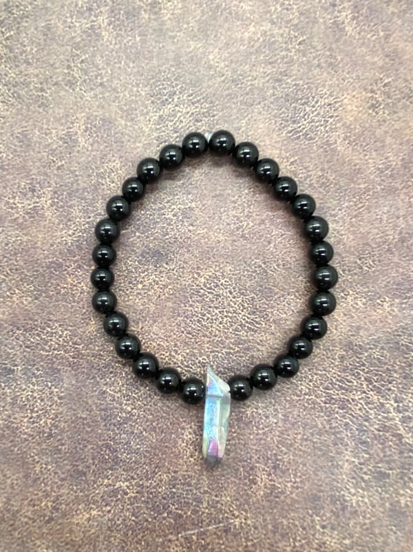 Image of 6mm Black Tourmaline With Translucent Clear Quartz Bracelet