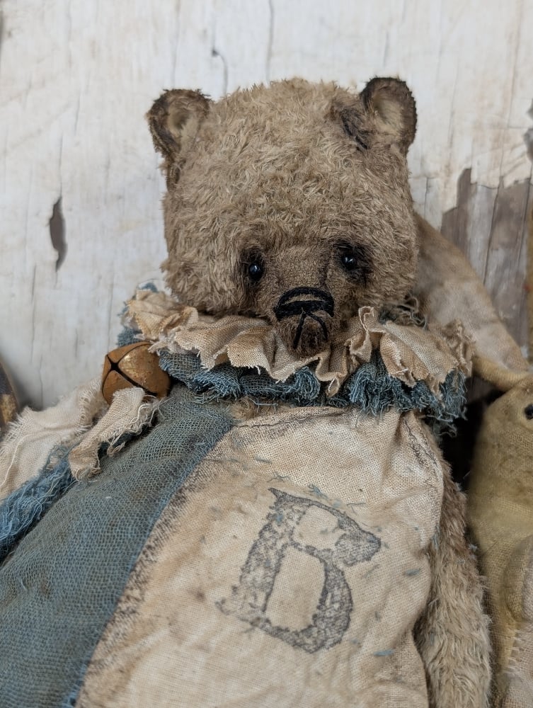 Image of  9" -Vintage Old Primitive Teddy Bear in romper  by Whendi's Bears
